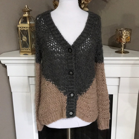 Anthropologie Sweaters - Anthro Moth Gray/Mauve Mohair Blend Cardigan